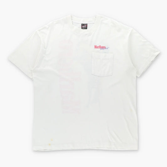 Vintage 90s MARLBORO Wild West Cowboy Front Pocket USA Made White T-Shirt (XL)