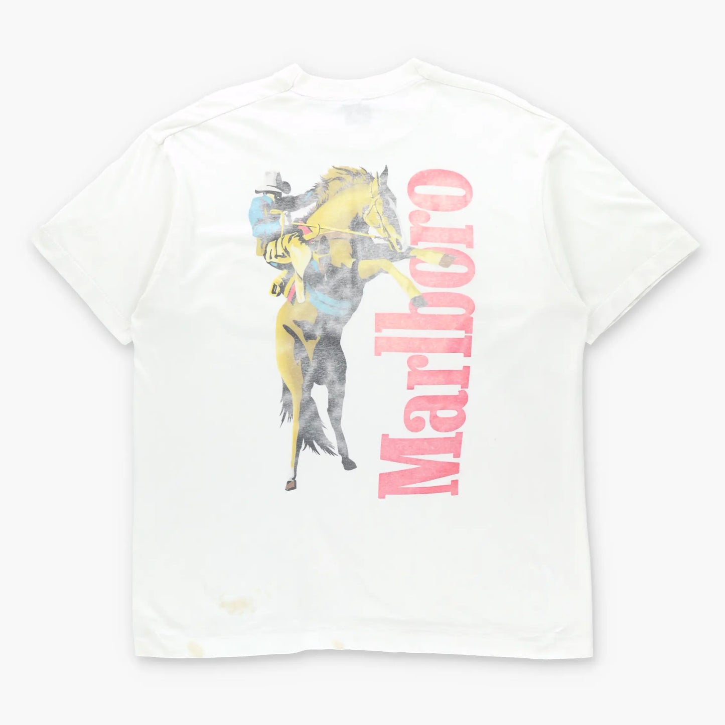 Vintage 90s MARLBORO Wild West Cowboy Front Pocket USA Made White T-Shirt (XL)