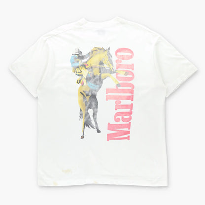 Vintage 90s MARLBORO Wild West Cowboy Front Pocket USA Made White T-Shirt (XL)