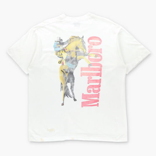 Vintage 90s MARLBORO Wild West Cowboy Front Pocket USA Made White T-Shirt (XL)