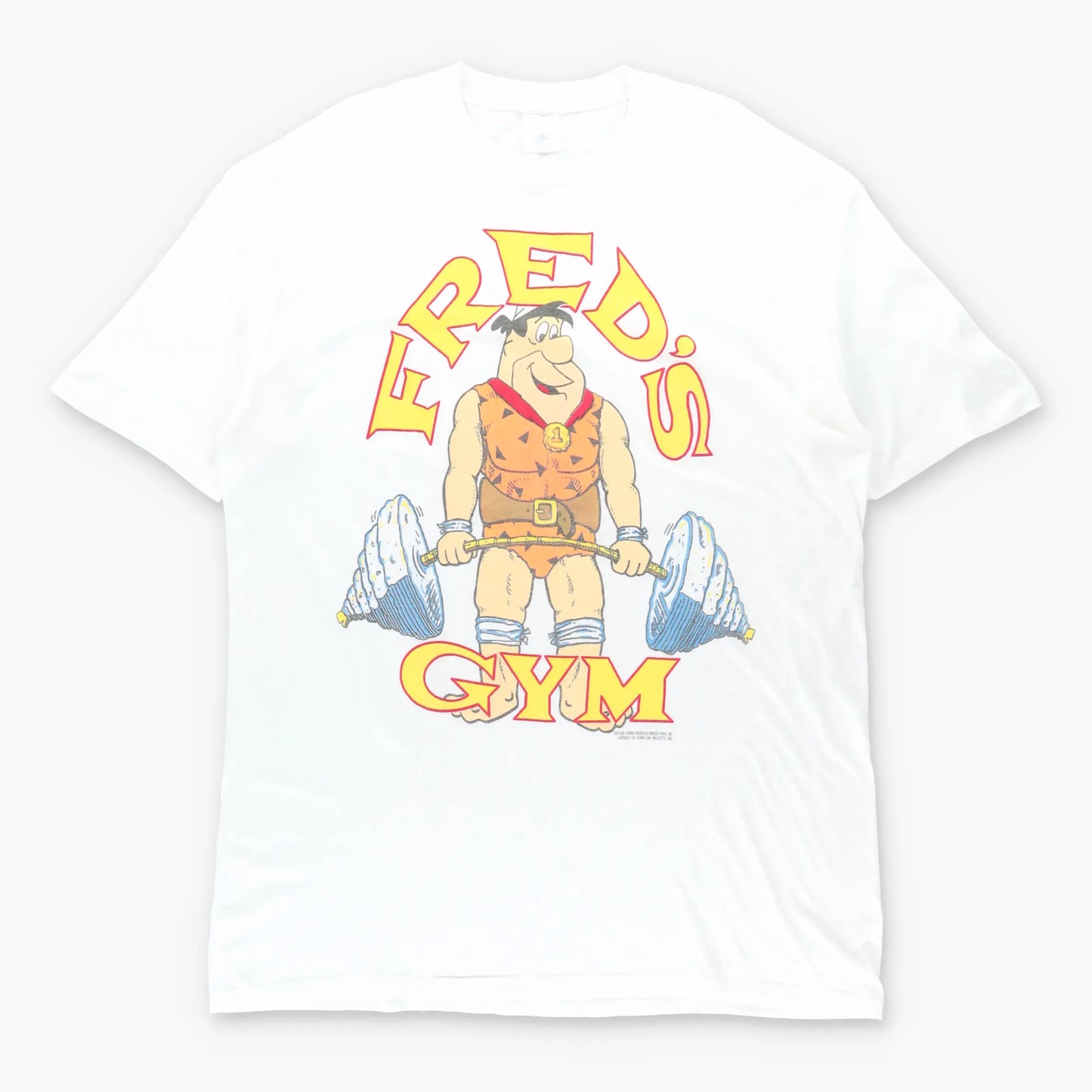 Vintage 1990 THE FLINTSTONES "Fred's Gym" White USA Made T-Shirt (XL TALL)