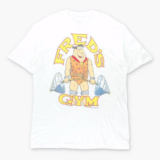 Vintage 1990 THE FLINTSTONES "Fred's Gym" White USA Made T-Shirt (XL TALL)