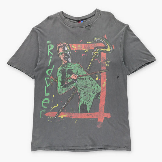 Vintage 1995 DC COMICS The Riddler Jim Carrey "No More Tricks" Thrashed Grey Comic Tee (L-XL TALL)