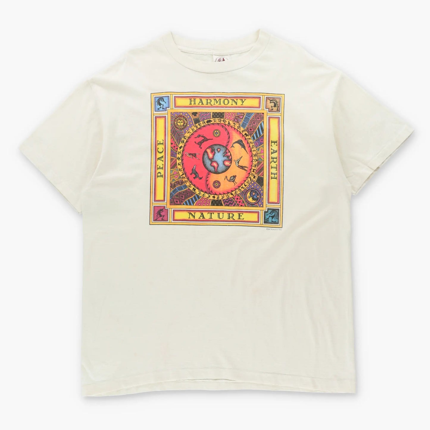 Vintage 1994 HUMAN-I-TEES "Peace Harmony Earth Nature" USA Made Off White Single Stitch T-Shirt (XL)