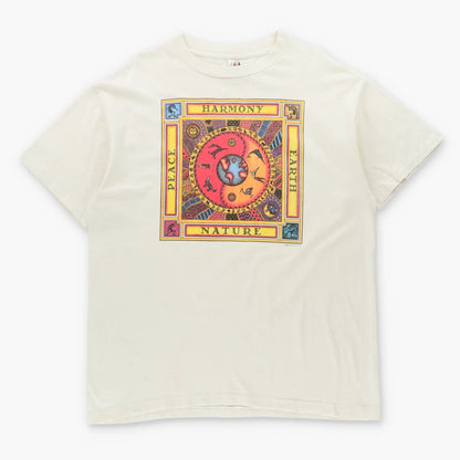 Vintage 1994 HUMAN-I-TEES "Peace Harmony Earth Nature" USA Made Off White Single Stitch T-Shirt (XL)