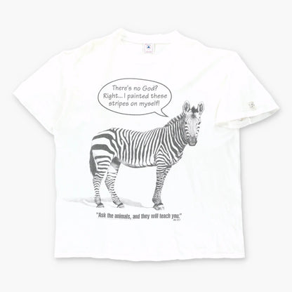 Vintage 1994 Bible Verse Zebra USA Made White Single Stitch T-Shirt (XL)