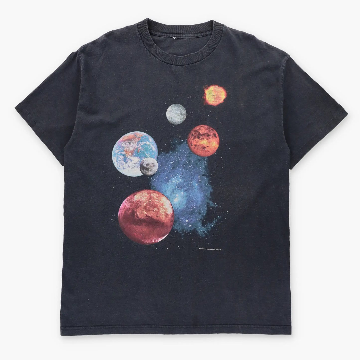 Vintage 1995 Solar System Double Sided Faded Black T-Shirt (XL TALL)