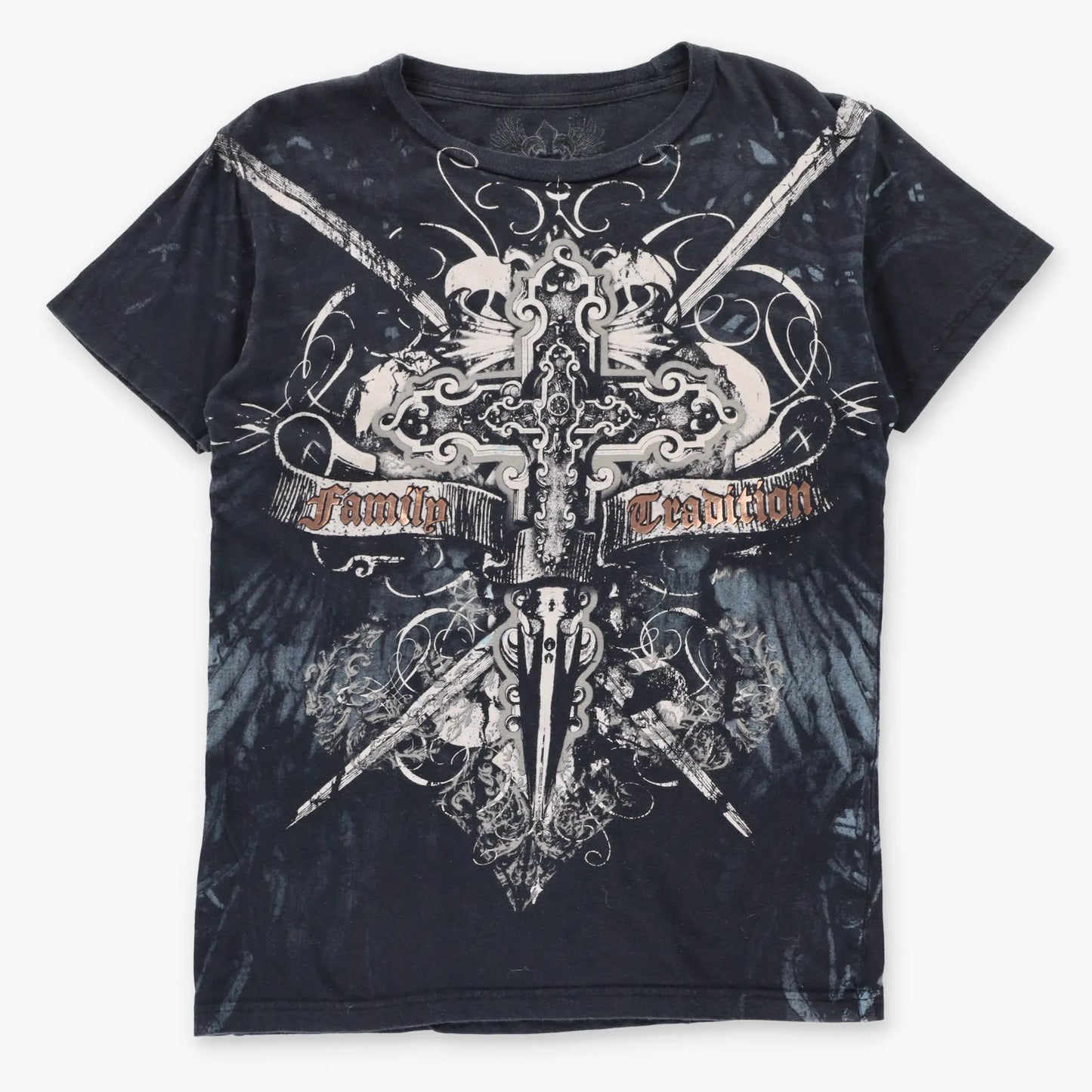 XZAVIER "Family Tradition" Bronze Foil Detail Y2K Style USA Made Cross Dagger T-Shirt (S)