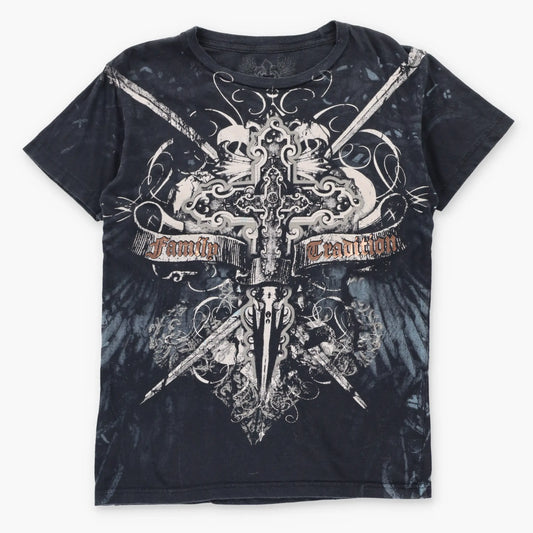 XZAVIER "Family Tradition" Bronze Foil Detail Y2K Style USA Made Cross Dagger T-Shirt (S)