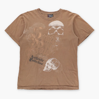 Vintage SOUTHPOLE 'Authentic Collection' Bronze Foil Detail Y2K Light Brown Skull Tee (XL)