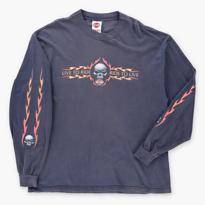 Vintage HARLEY DAVIDSON "Live To Ride Ride To Live" Bobby's Territorial Yuma Arizona USA Made Long Sleeve Tee (XL)