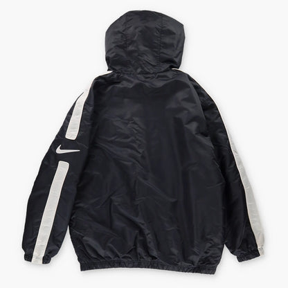 Vintage NIKE Embroidered Swoosh White Stripe Hooded Zip Up Black Jacket (L-XL)