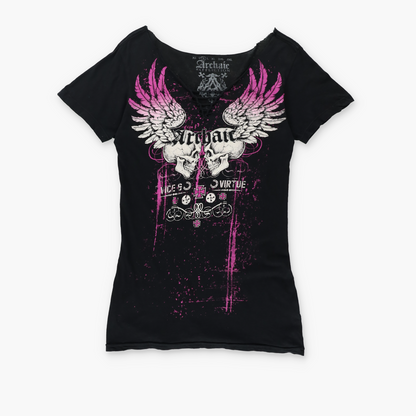 ARCHAIC AFFLICTION "Vices x Virtue" Hot Pink Y2K Tee (Women's S-M)