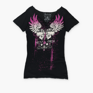 ARCHAIC AFFLICTION "Vices x Virtue" Hot Pink Y2K Tee (Women's S-M)