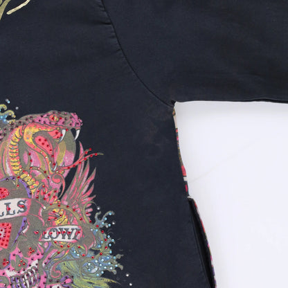 Vintage ED HARDY Double Snake Y2K Embellished Mermaid Full Zip Hoodie Sweatshirt USA Made (S-M)