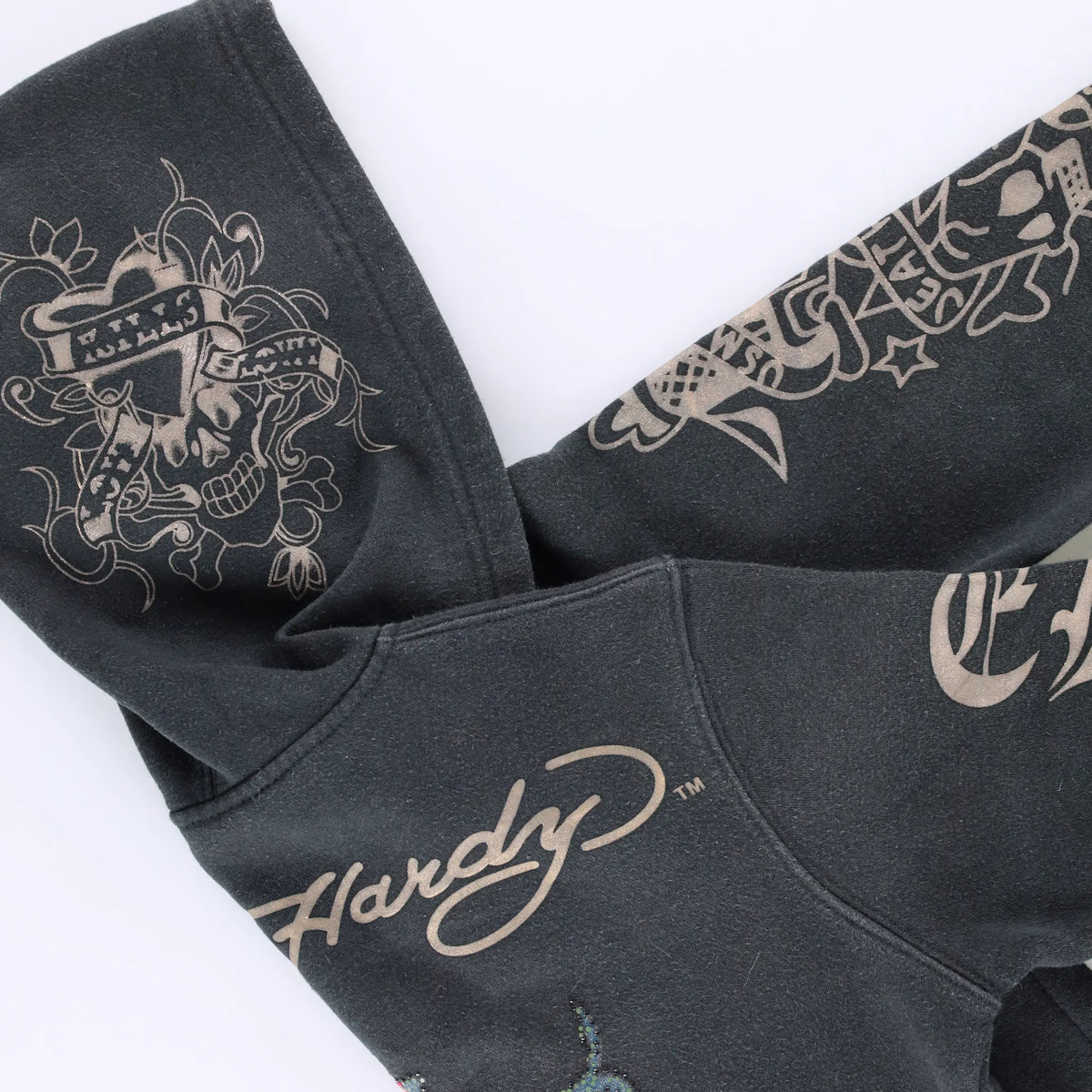 Vintage ED HARDY Pink Skull USMC Marines Y2K Embellished Full Zip Hoodie Sweatshirt (M)