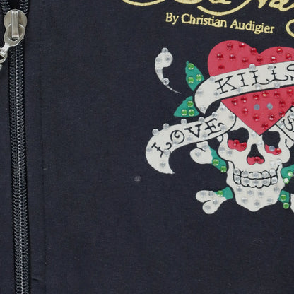 Vintage ED HARDY 'Love Kills Slowly' Skull Heart Y2K Full Zip Hoodie Sweatshirt Portugal Made (S)