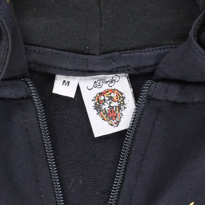 Vintage ED HARDY 'Love Kills Slowly' Skull Heart Y2K Full Zip Hoodie Sweatshirt Portugal Made (S)