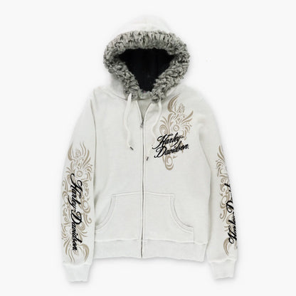 Vintage HARLEY DAVIDSON 00s Y2K Full Zip Fur Lined Hoodie Sweatshirt (XL)