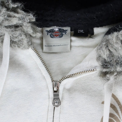 Vintage HARLEY DAVIDSON 00s Y2K Full Zip Fur Lined Hoodie Sweatshirt (XL)