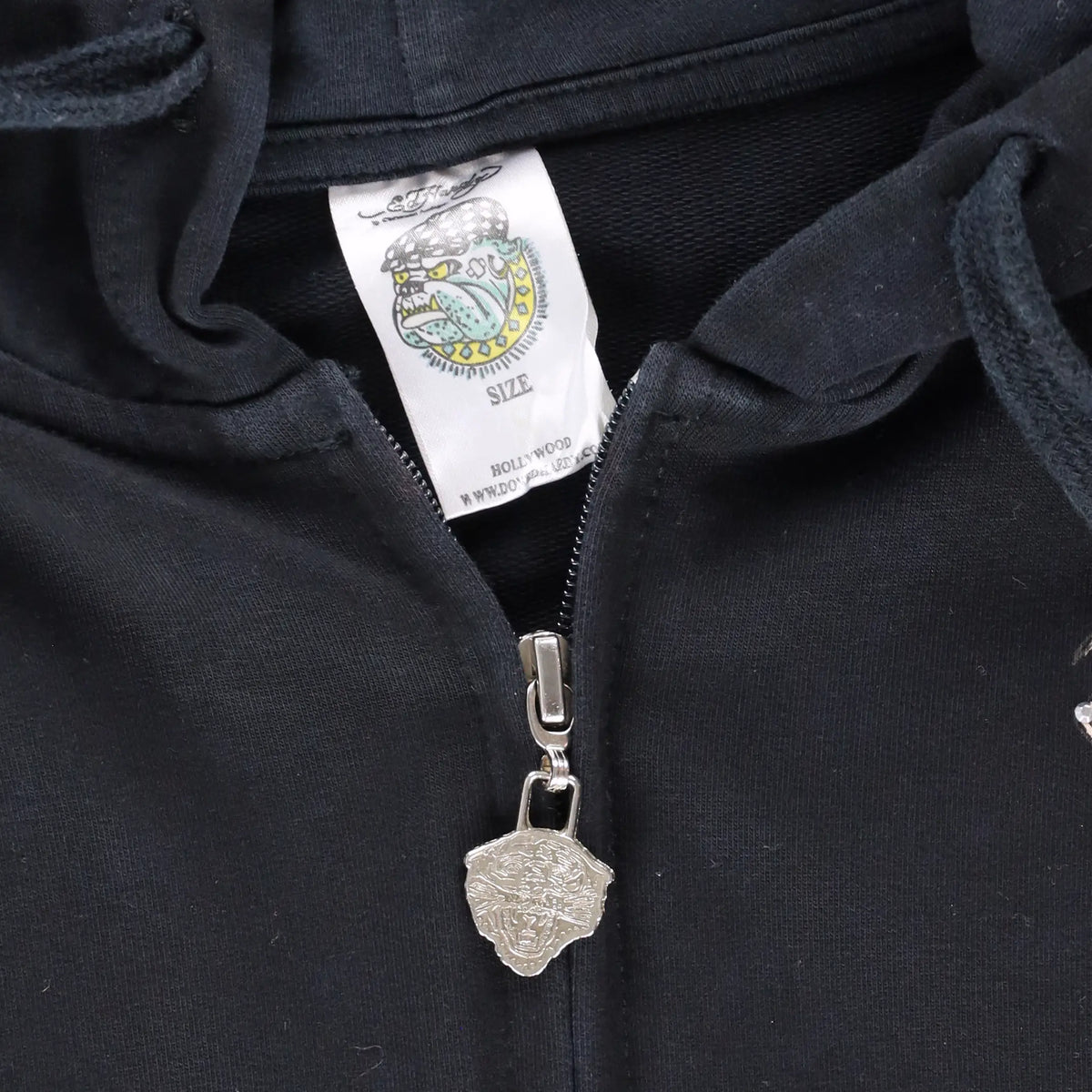 Vintage ED HARDY Embellished Heart Cross Y2K Full Zip Hoodie Sweatshirt USA Made (Women's S)
