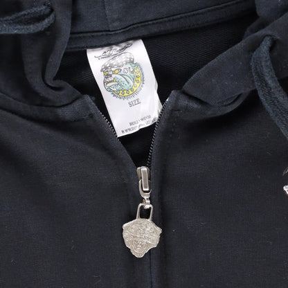 Vintage ED HARDY Embellished Heart Cross Y2K Full Zip Hoodie Sweatshirt USA Made (Women's S)