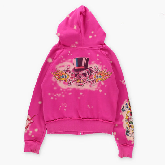 Vintage SOUR N CREAM Embellished Sugar Skull Y2K Mask Hood Full Zip Sweatshirt (M)