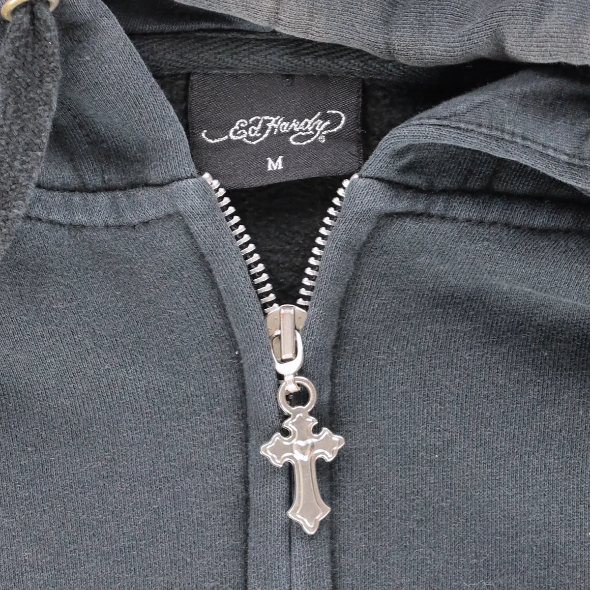 Vintage ED HARDY 'Missy' Y2K Heart Cross Skull Full Zip Hoodie Sweatshirt (M)