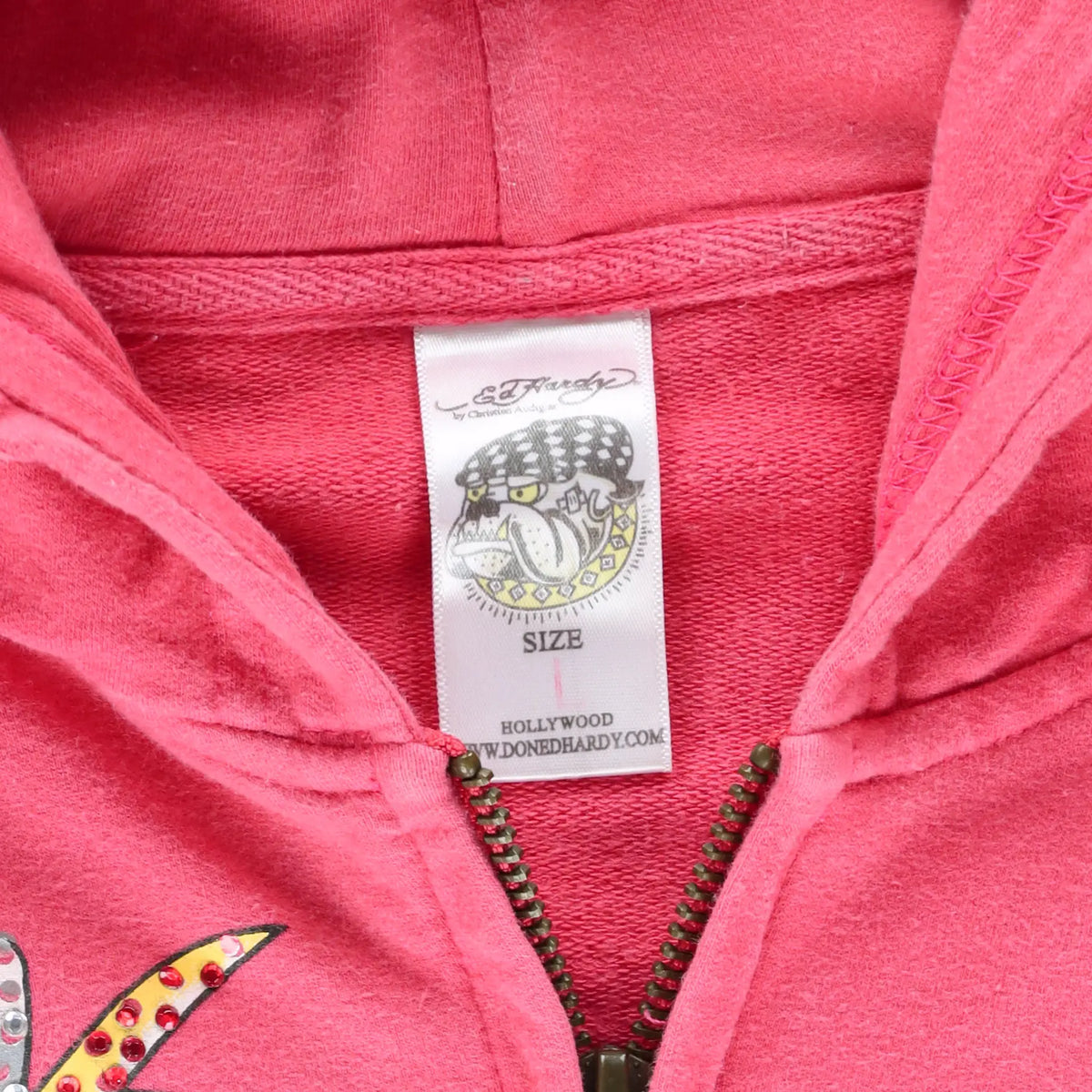 Vintage ED HARDY Cowboy Dragon Embellished Y2K Full Zip Hoodie Sweatshirt USA Made (Women's M-L)