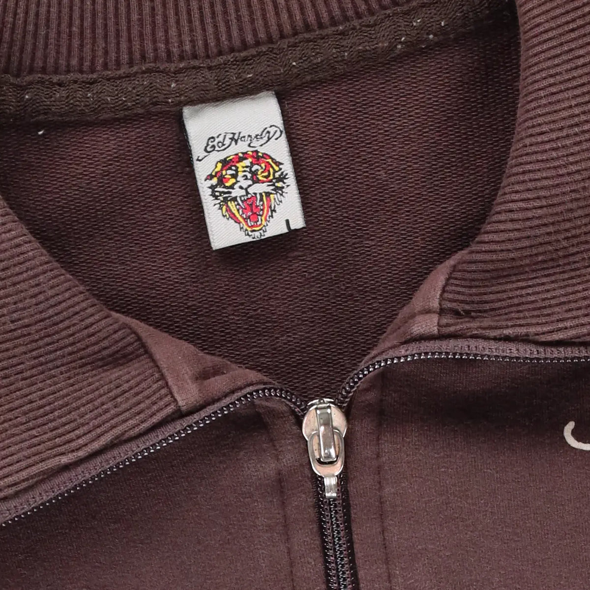 Vintage ED HARDY Brown Embellished Skull Web Y2K Full Zip Sweatshirt Turkey Made (M)