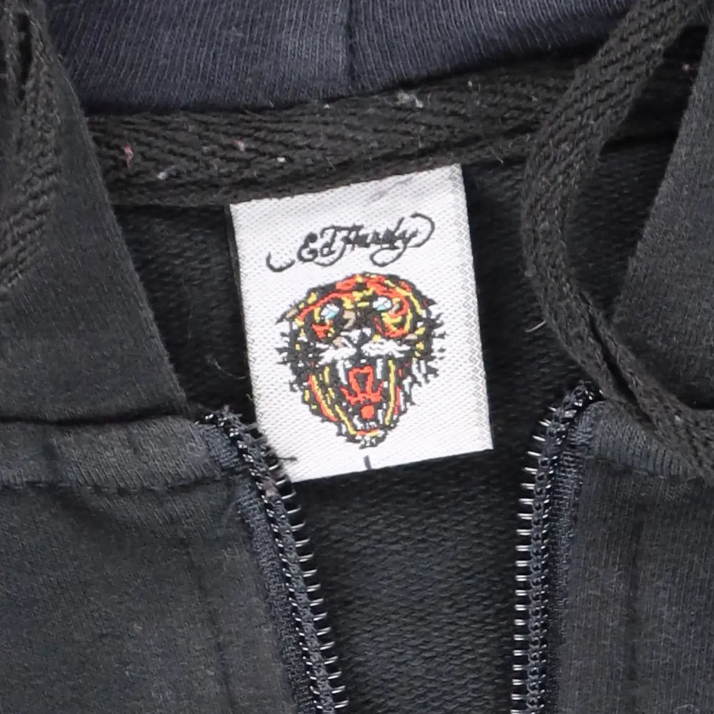 Vintage ED HARDY 'Eternal Love' Embellished Y2K Rose Heart Full Zip Hoodie Sweatshirt Portugal Made (Women's M)