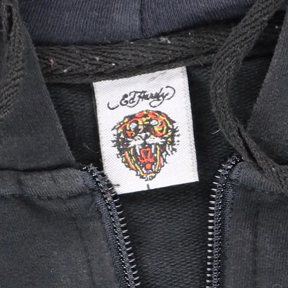 Vintage ED HARDY 'Eternal Love' Embellished Y2K Rose Heart Full Zip Hoodie Sweatshirt Portugal Made (Women's M)