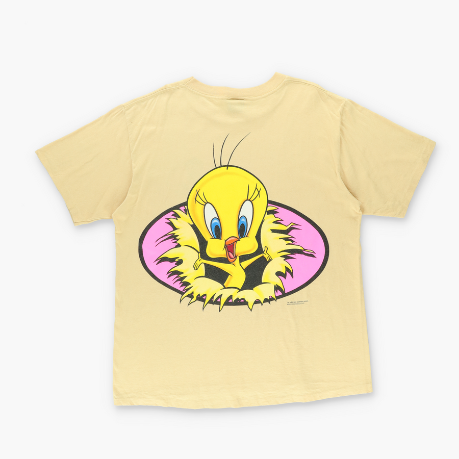 1995 LOONEY TUNES Yellow Tweety Single Stitch Cartoon Tee (XL)