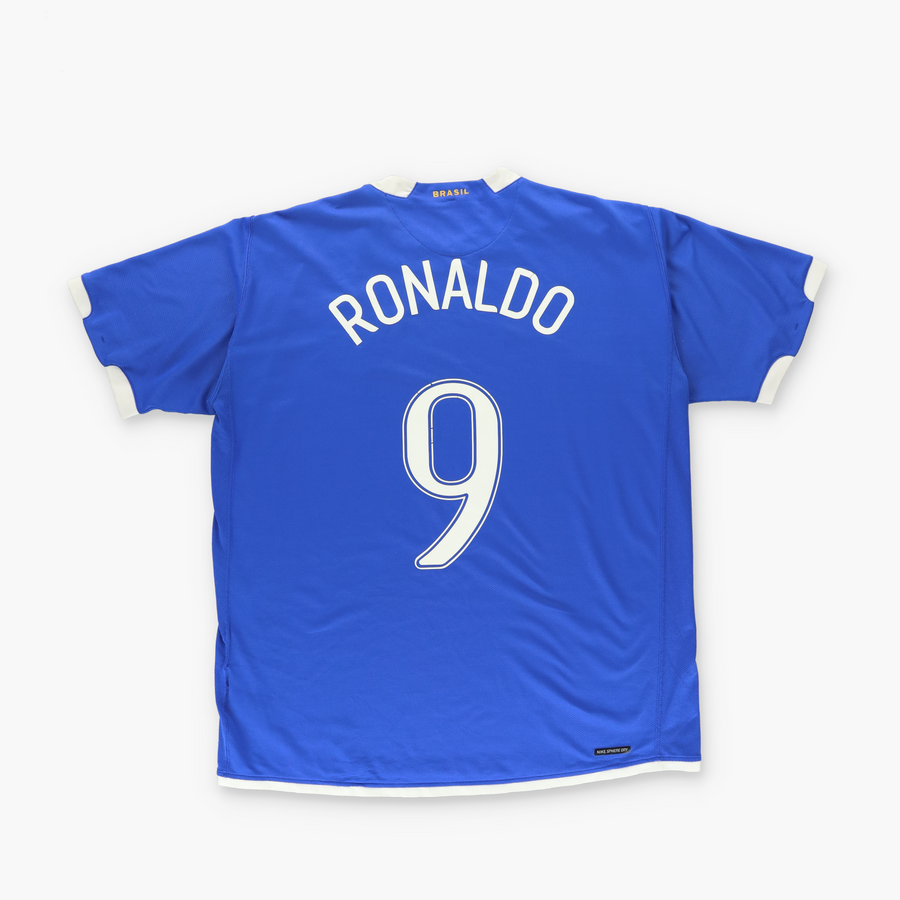 NIKE Brasil Ronaldo Blue & White Embroidered Soccer Jersey (XL)