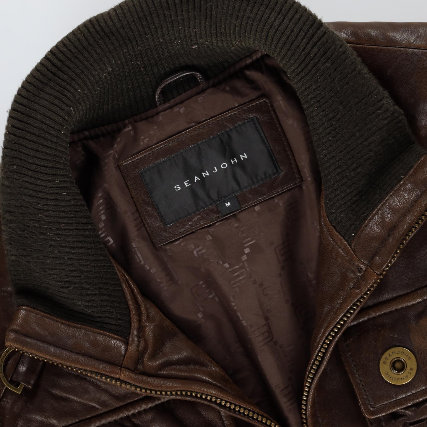 SEAN JOHN Brown Detailed Genuine Leather Zip-Up Jacket (M-L)