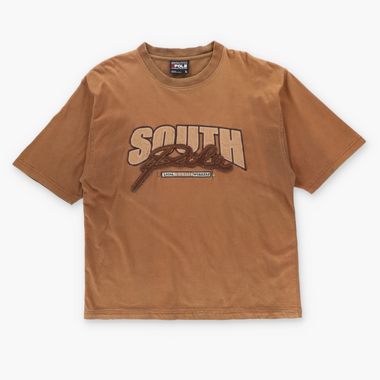 SOUTH POLE Y2K Brown Embroidered Large Logo Cotton T-Shirt (L-XL)