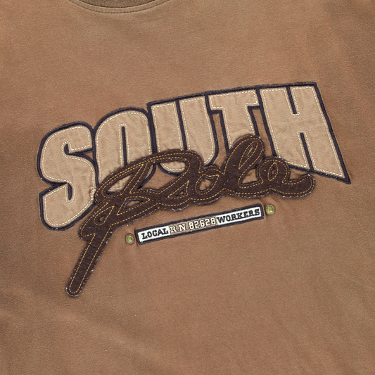 SOUTH POLE Y2K Brown Embroidered Large Logo Cotton T-Shirt (L-XL)