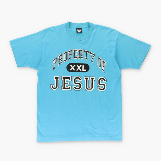 PROPERTY OF JESUS Religious USA Made Single Stitch Turquoise Tee (M-L)