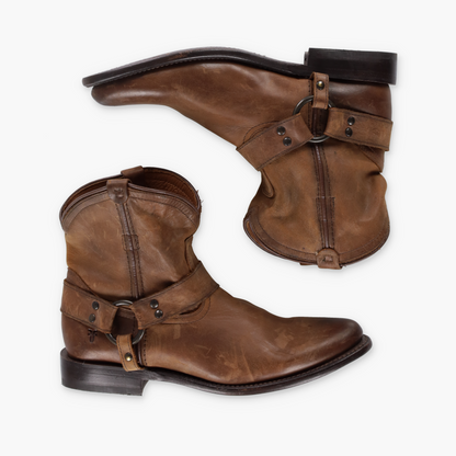 FRYE 'Wyatt' Harness Brown Motorcycle Ankle Boots (7-7.5)