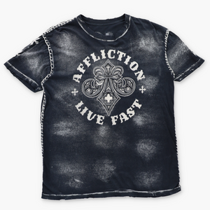 AFFLICTION Live Fast Stitched & Felt Detailing USA Made T-Shirt (L-XL)