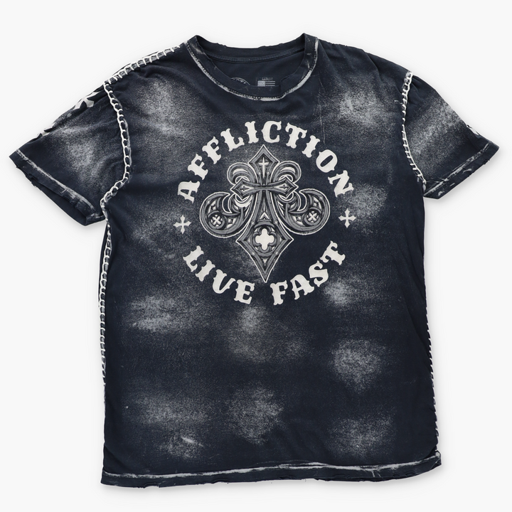 AFFLICTION Live Fast Stitched & Felt Detailing USA Made T-Shirt (L-XL)