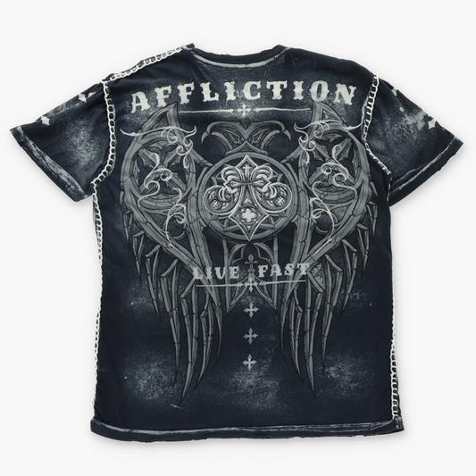 AFFLICTION Live Fast Stitched & Felt Detailing USA Made T-Shirt (L-XL)