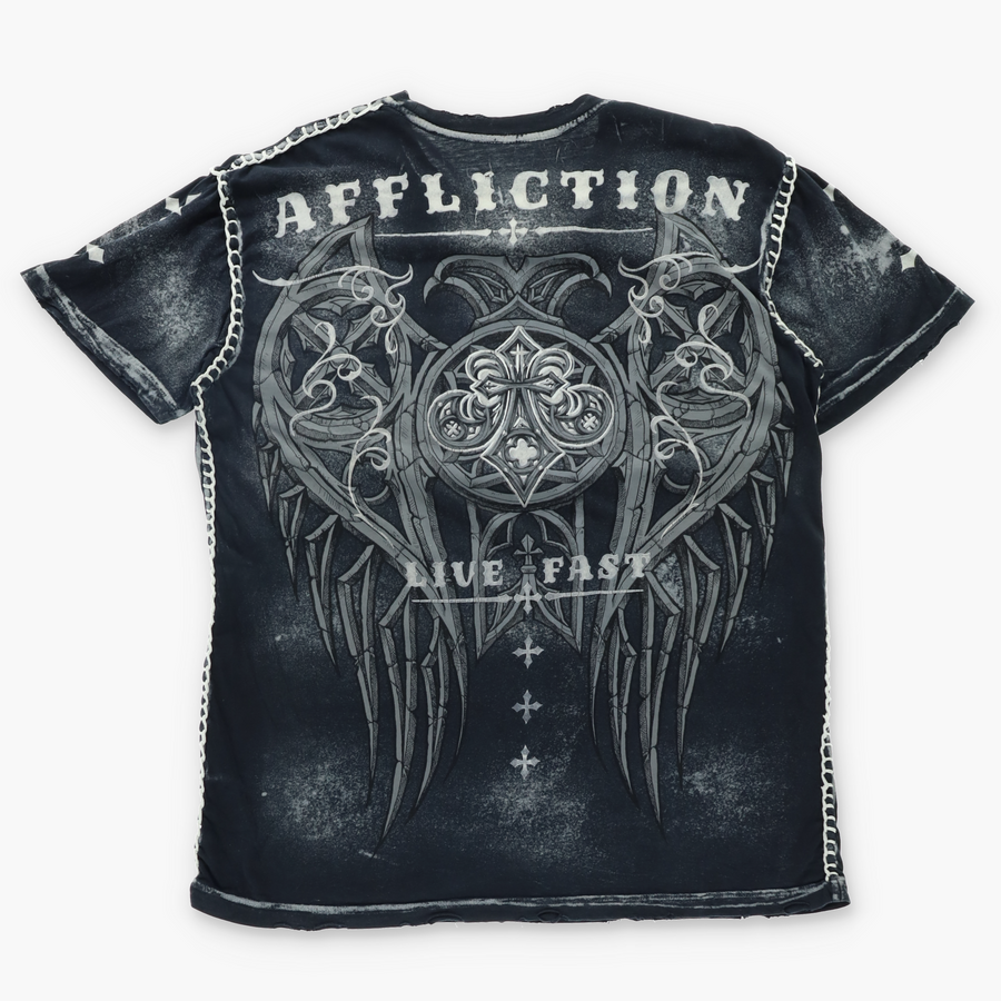 AFFLICTION Live Fast Stitched & Felt Detailing USA Made T-Shirt (L-XL)