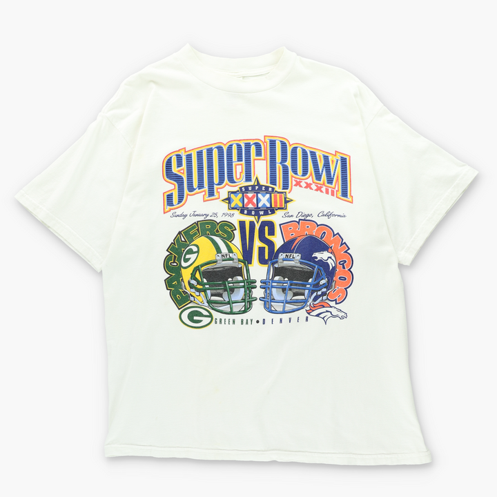 1998 Vintage Super Bowl Packers vs Broncos NFL Helmets Tee (XL)