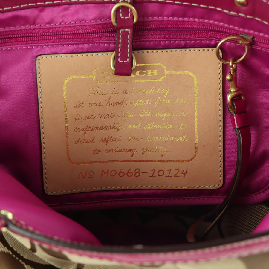 COACH 'Signature Stripe' 10124 Pink & Jacquard Tote Bag