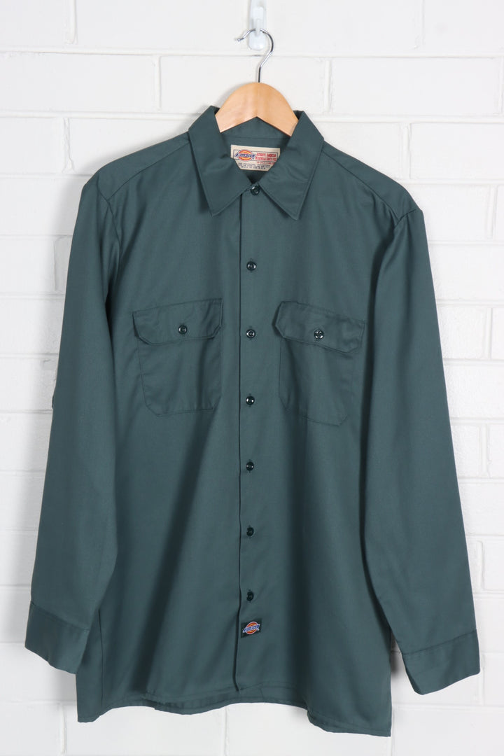 Dark Green DICKIES Long Sleeve Button Up Work Shirt (XL)