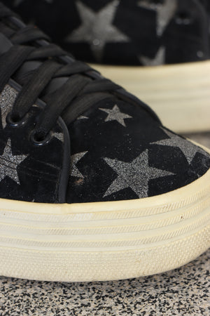 SAINT LAURENT Glitter Stars 'Court Classic' Black Suede Platform Sneakers (38.5)