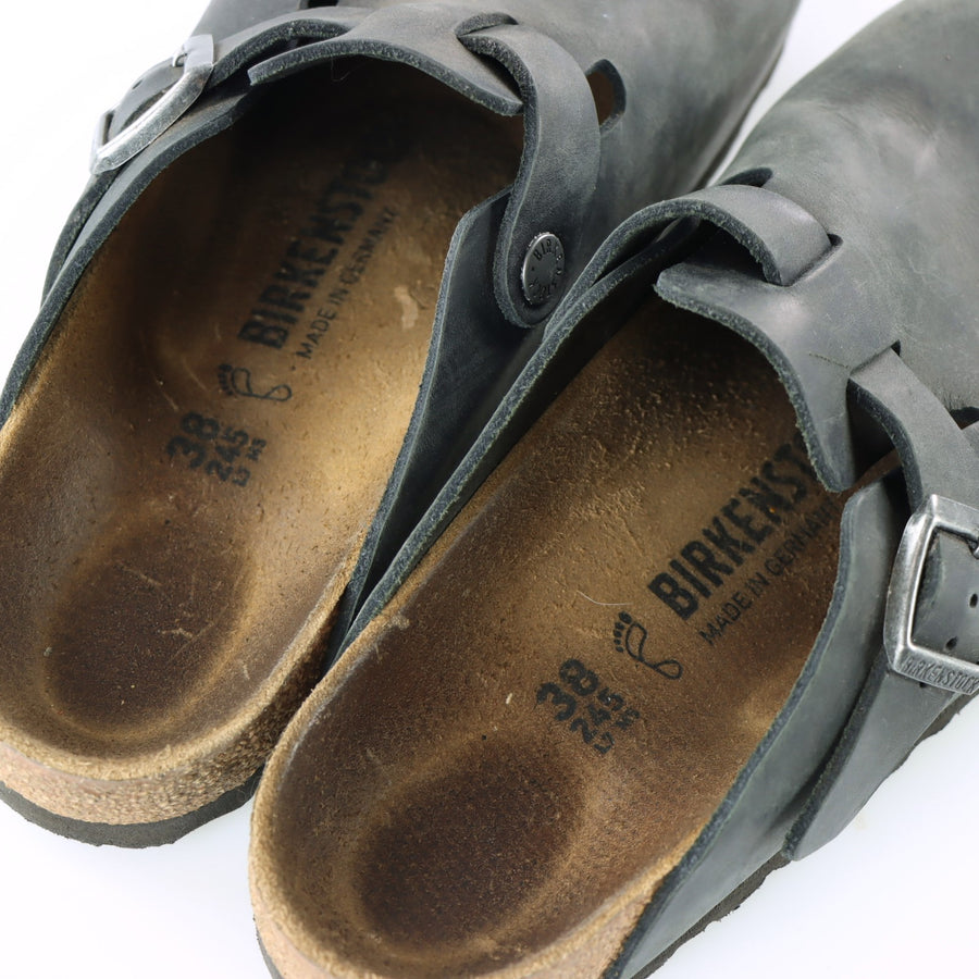 BIRKENSTOCK 'Boston' Black Leather Clogs (38/M5/L7)