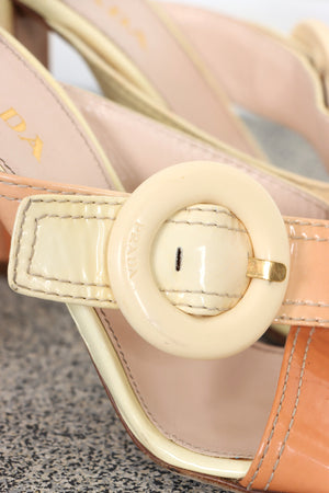 PRADA Ombre Patent Leather Sandal Heels (37.5)