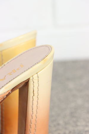 PRADA Ombre Patent Leather Sandal Heels (37.5)